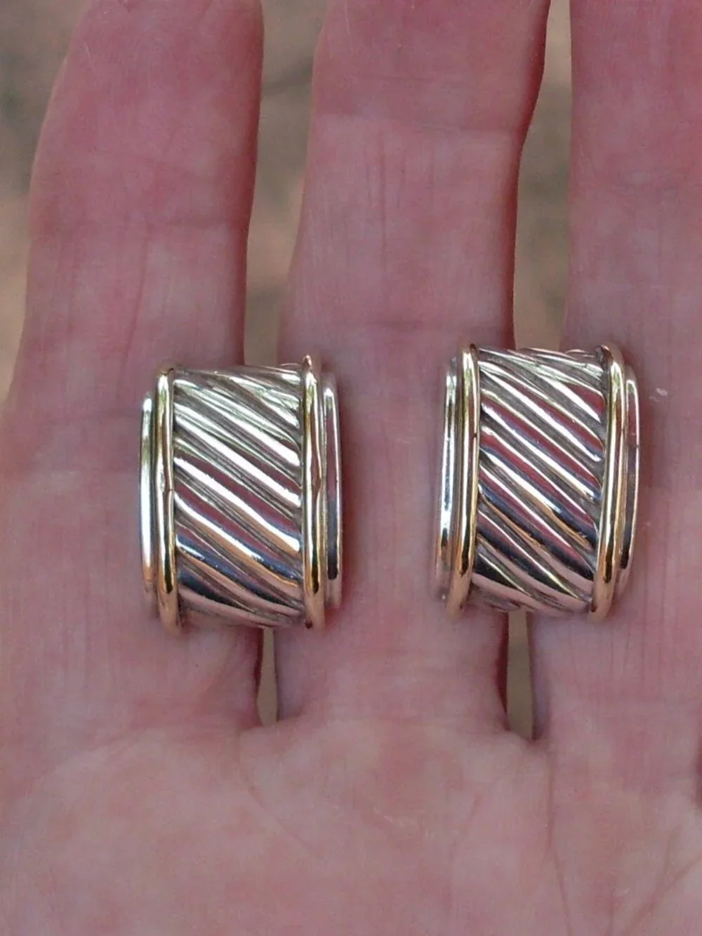 Retired David Yurman Cigar Band Cuff Links - 14K/925 - Gift Boxed